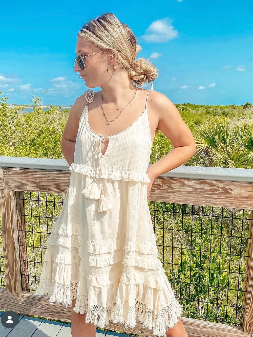 Z&L Europe Anthropologie Fringe Boho Cream Tiered Ruffle Sundress